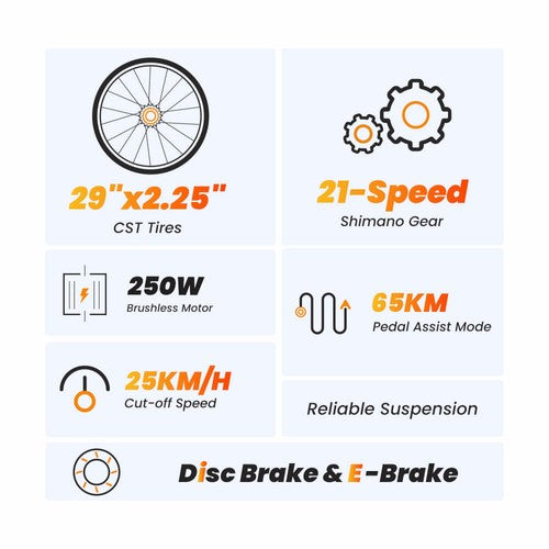 Touroll U1 29-inch Off-Road Electric Bike with 250W Motor, 36V 13Ah