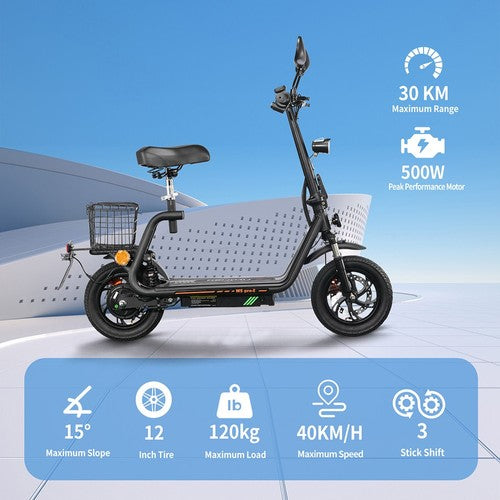TWOFISH M5 PRO-E Electric Scooter with Seat and Rear Basket, 500W