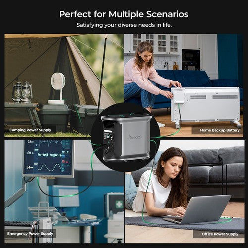 Ampace Andes 1500 Portable Power Station, 1462Wh LiFePO4, 2400W