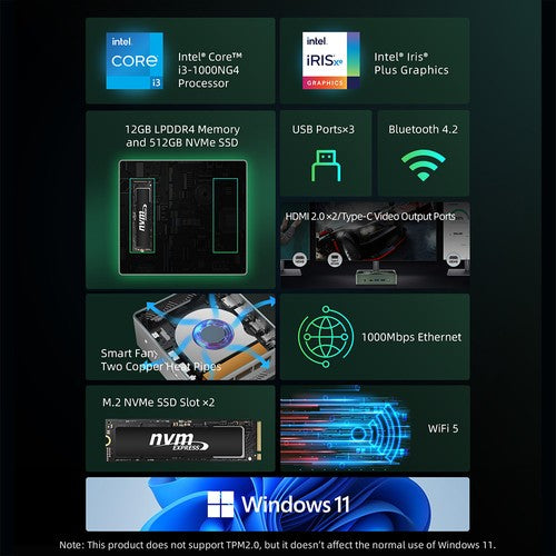 BMAX B6 Plus Mini PC, Intel Core i3-1000NG4 up to 3.2GHz