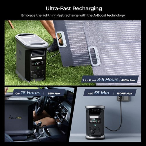 Ampace Andes 1500 Portable Power Station, 1462Wh LiFePO4, 2400W