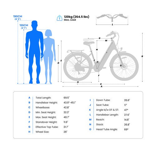 Touroll MA1 Electric Bike, 250W Mid-drive Motor 36V 13Ah