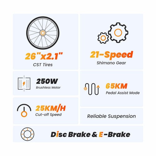Touroll U1 26-inch Off-Road Tire Electric Bike 250W Motor, 36V 13Ah