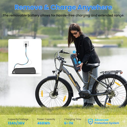 Touroll MA2 Electric Bike, 250W Mid-Drive Motor, 36V 13Ah