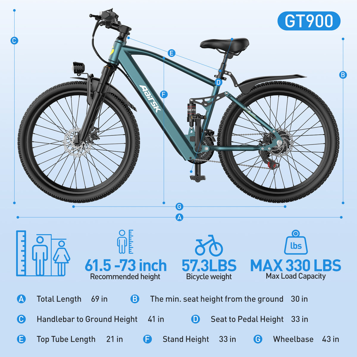 Aairsk GT900 electric bike 400W motor 36V13Ah
