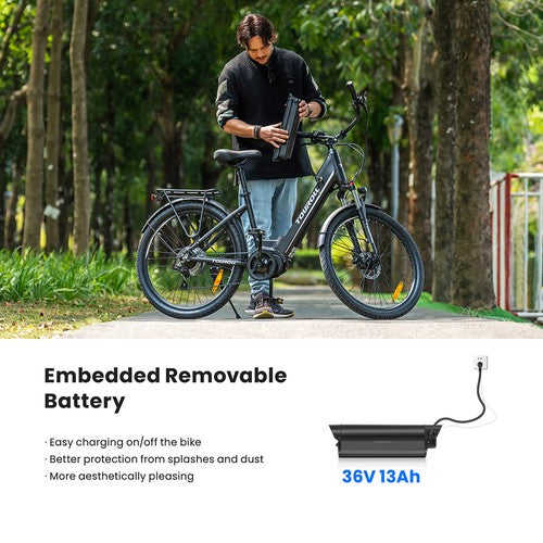 Touroll MA1 Electric Bike, 250W Mid-drive Motor 36V 13Ah