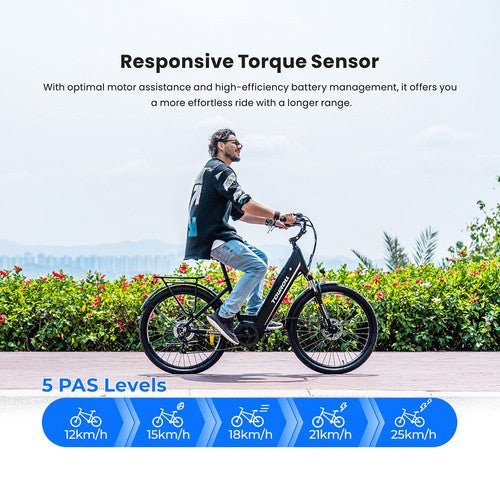 Touroll MA1 Electric Bike, 250W Mid-drive Motor 36V 13Ah