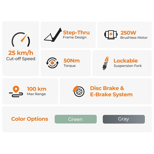Foride Roamer 1 Step-thru Electric Bike 250W Motor 36V 13Ah