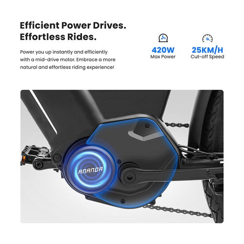 Touroll MA1 Electric Bike, 250W Mid-drive Motor 36V 13Ah