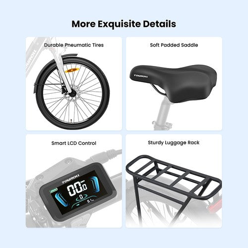 Touroll MA1 Electric Bike, 250W Mid-drive Motor 36V 13Ah
