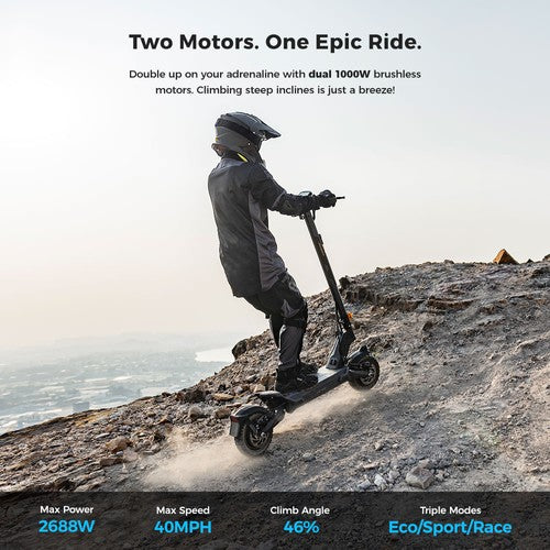 Ausom L2 Max Electric Scooter, 2*1000W Motor, 48V 20.8Ah