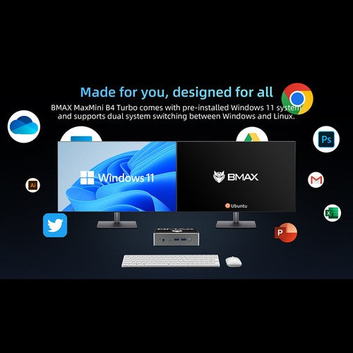 BMAX B4 Turbo Mini PC, Intel Twin Lake N150 4 Cores Max 3.6GHz, 16GB RAM 1TB SSD