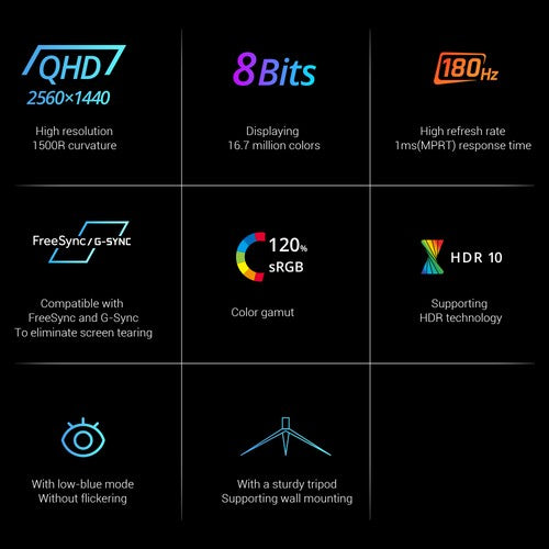 KTC H27S17 27-inch 1500R Curved Gaming Monitor QHD 2560x1440 16:9 ELED 180Hz