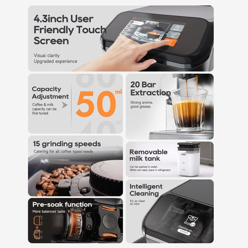 HiBREW H16 Automatic Espresso Machine with Grinder, 20Bar