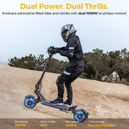 Ausom SR1 Electric Scooter, 2*1000W Motor, 52V 20.8Ah